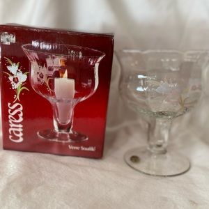 Blown Glassware by Caress Made in Turkey 1986 Clear Candleholder 6.5” Tall
